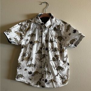 Boys White Short-Sleeve Dinosaur Button-Down Shirt